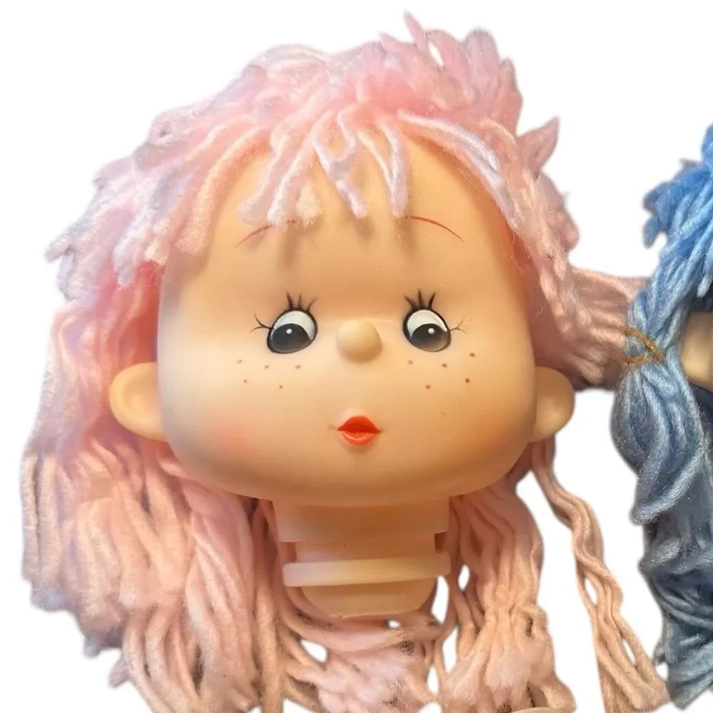 Vintage Mitzy Yarn Hair Freckled Doll Heads and Hands Set of Two New Old Stock